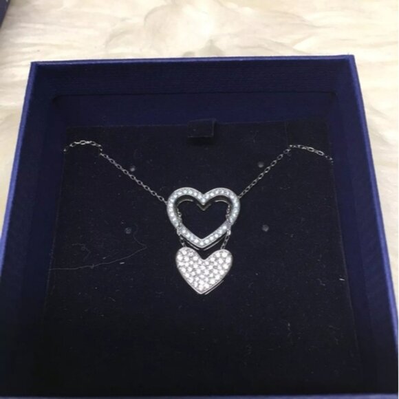 SWAROVSKI Ladies Cupid Aqua Blue Double Heart Crystal Pendant 5118810 Mom Wife - Picture 5 of 5